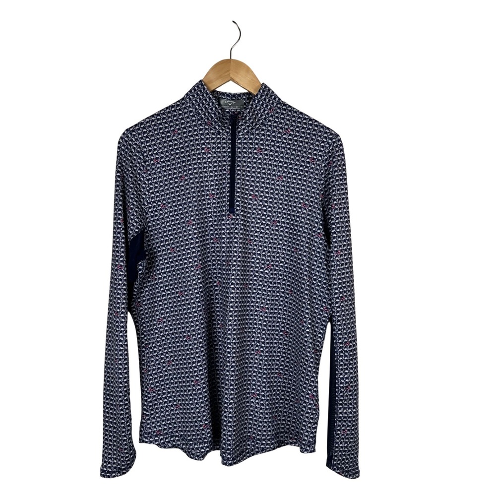 Callaway‎ Pullover Top Womens Large Blue Flamingo Print 1/4 Zip Long Sleeve Golf